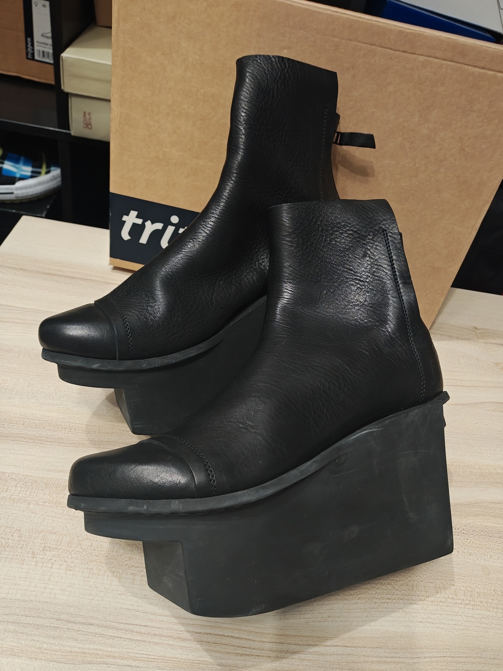 Women's Trippen Black Platform Wedge Ankle Boots - Sleek Modern Bootie 41